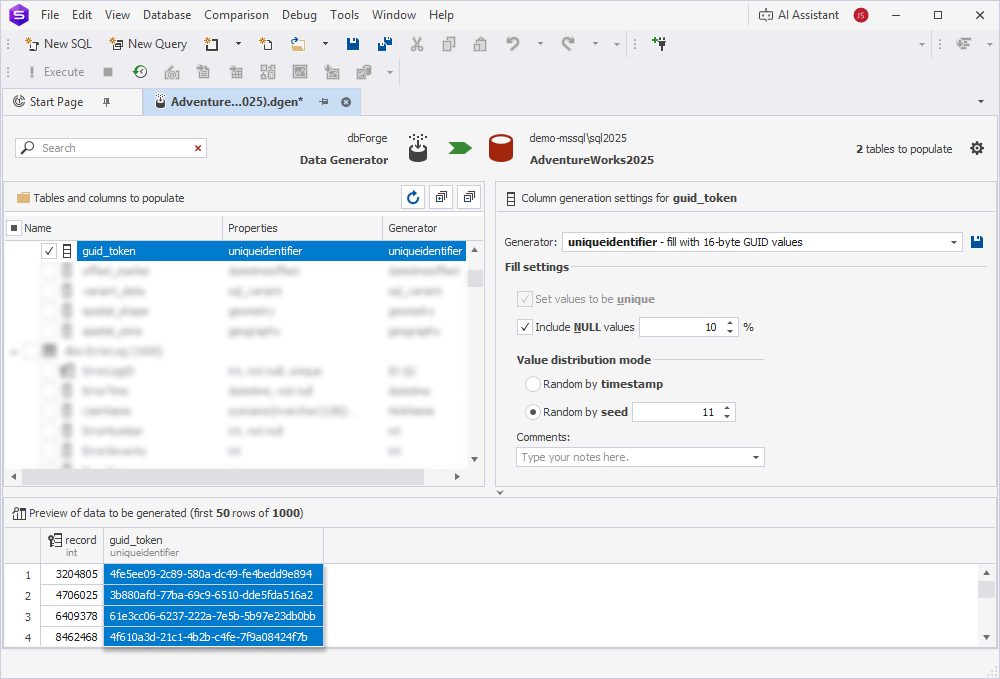 Uniqueidentifier generator preview