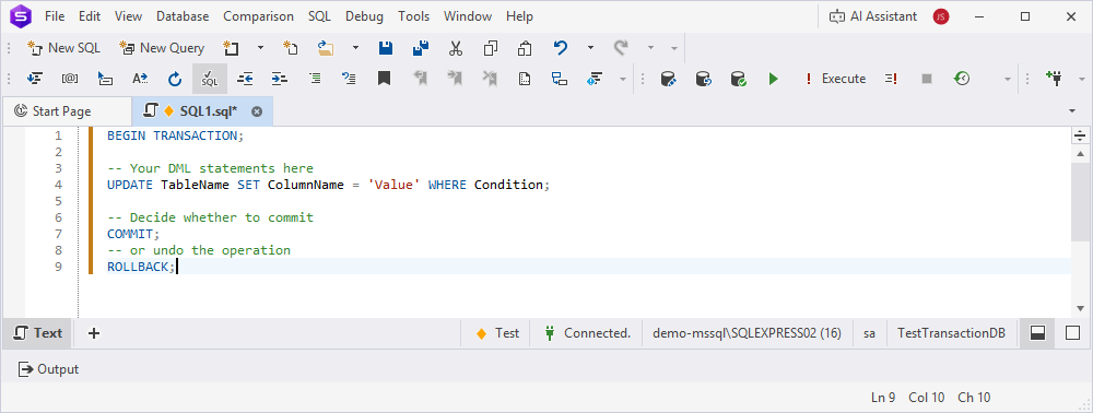 Use transactions in a script