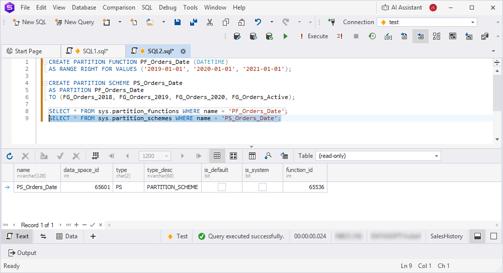 Verify the created partition function and scheme