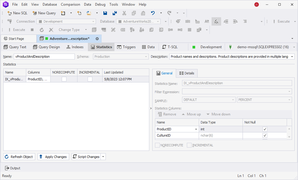 View Editor - Statistics