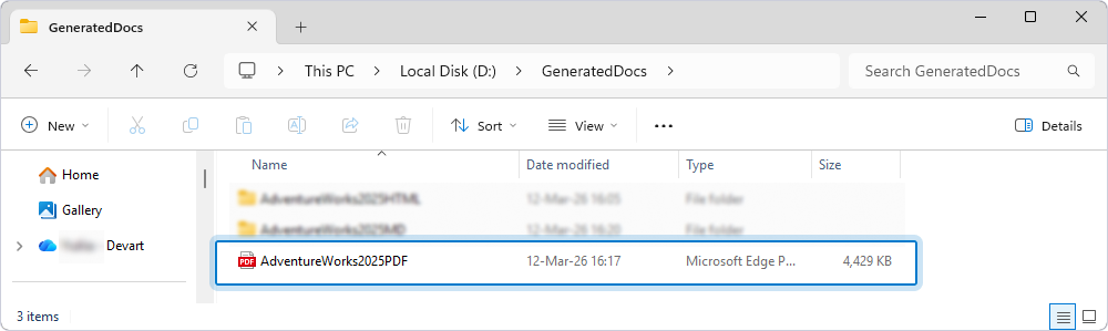 View the generated documentation structure in the PDF format