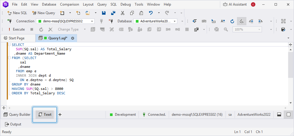 View the SQL script in the SQL Editor