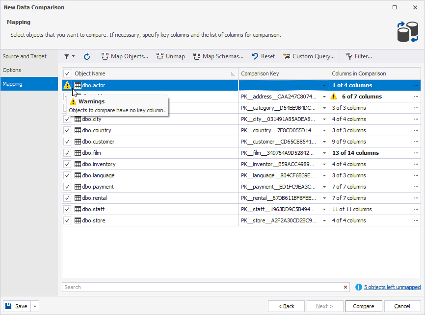 Warning - comparison key