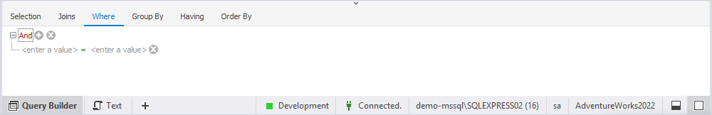 WHERE clause template