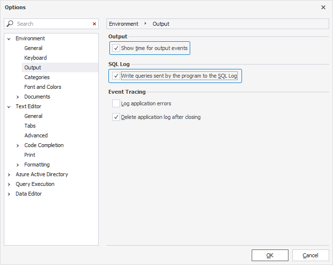 Write queries sent by the program to the SQL Log