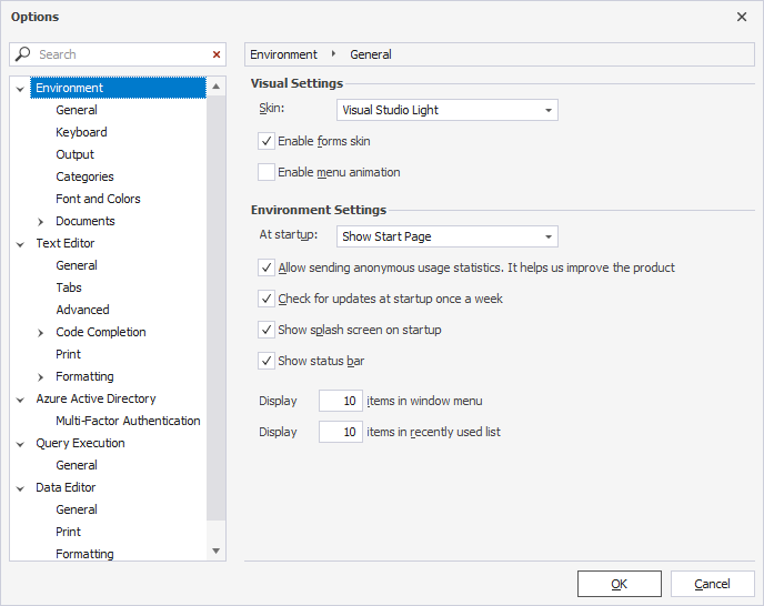Options menu