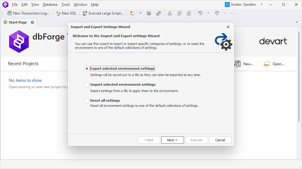 Import and Export Settings Wizard