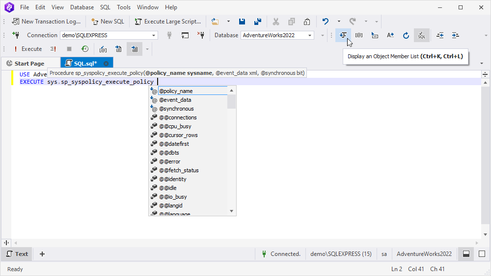 Parameter info tooltip