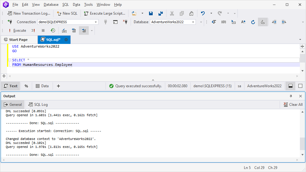 Output window