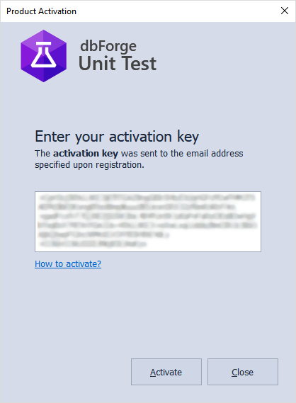 Enter the activation key in the Activation window
