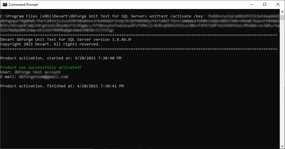 Activate the SQL unit testing tool via the command-line interface