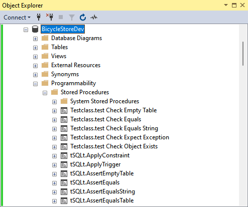 View the list of databases including a sample database in Object Explorer