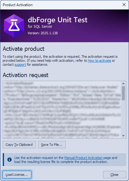 The Product Activation dialog and the Load License button