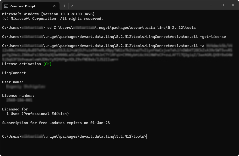 NuGet activationfrom the command line