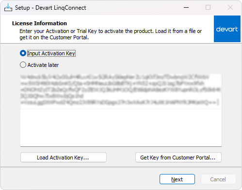 Installation via wizard - license information