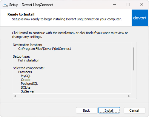 Installation via wizard - installation ready