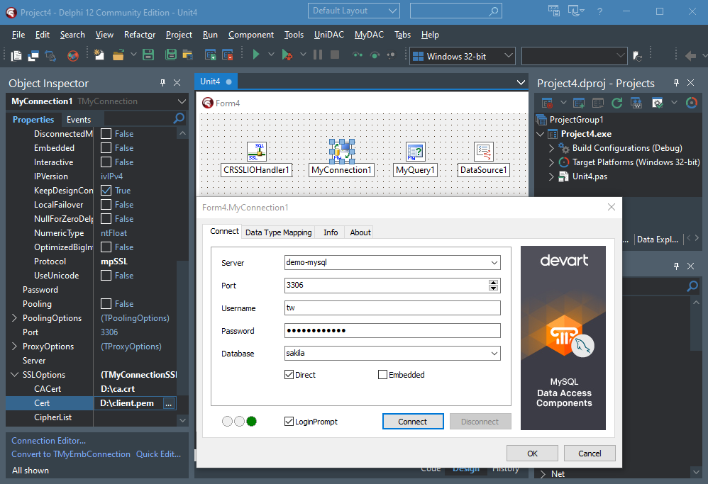 Connection to MySQL in Delphi