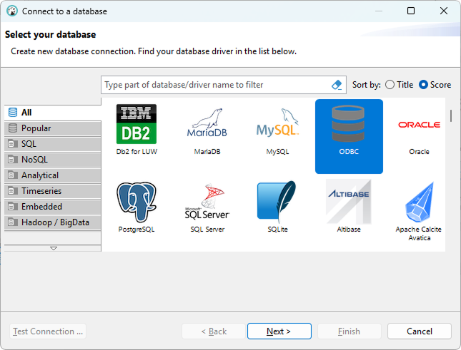 Select your database driver