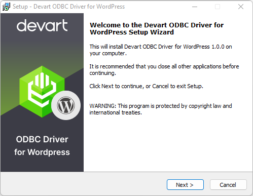 Windows 7 Devart ODBC Driver for WordPress 1.0.1 full