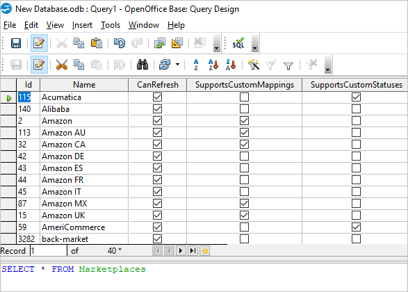 Open Office Query Result