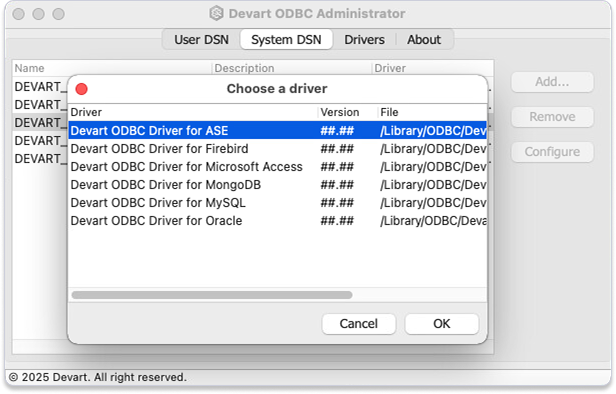 Devart ODBC Administrator