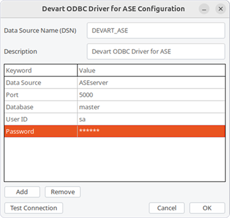 ODBC Administrator parameters