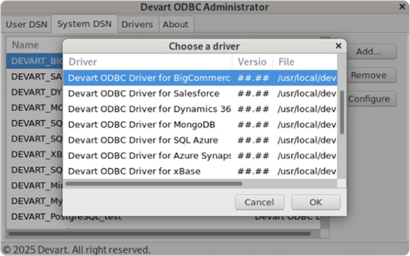 Devart ODBC Administrator