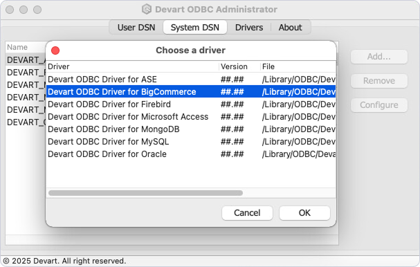 Devart ODBC Administrator