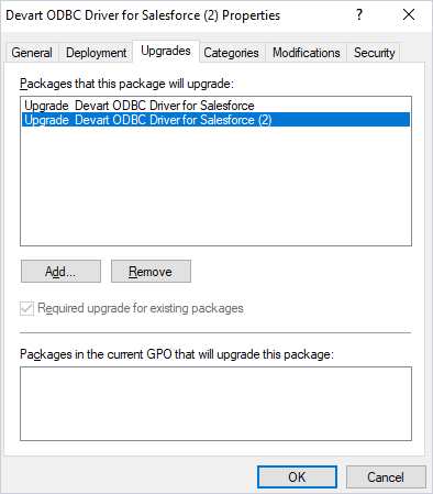 New version package listed under Upgrade tab