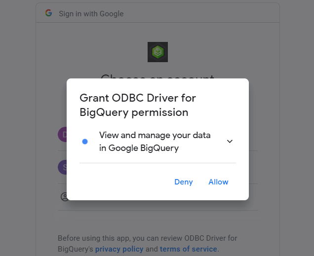 Permissions for ODBC Driver for BigQuery