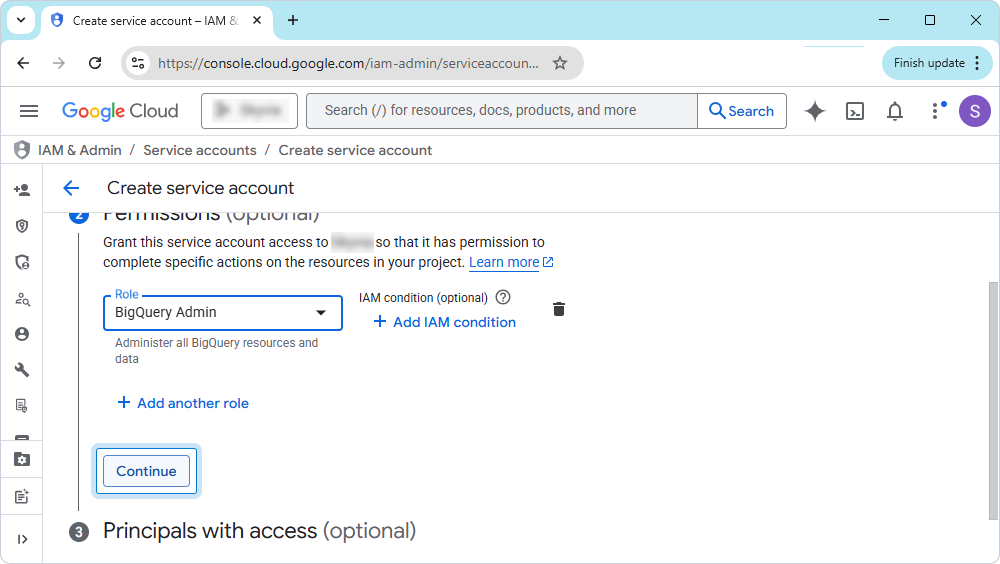 Fields for granting a role