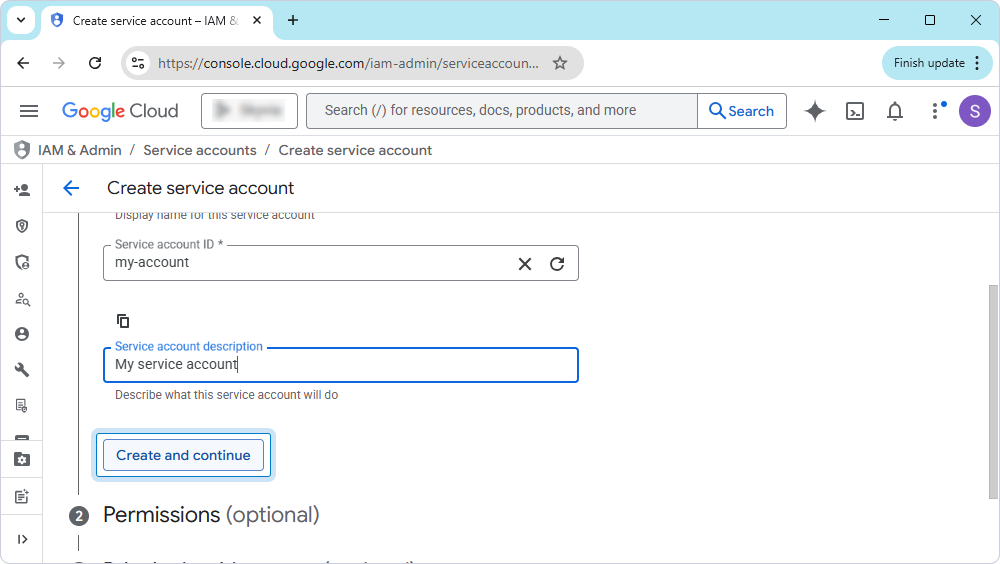 Name and description fields