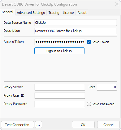 ClickUp connection settings