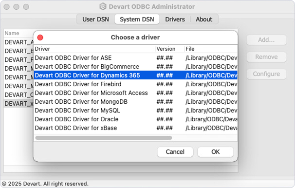 Devart ODBC Administrator