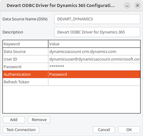 ODBC Administrator parameters