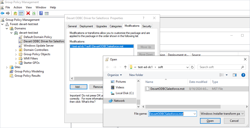 Adding MST file in Properties dialog