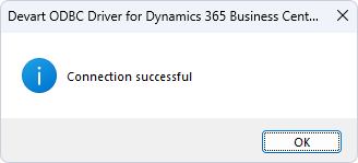 Successful connection to Dynamics 365 Business Central
