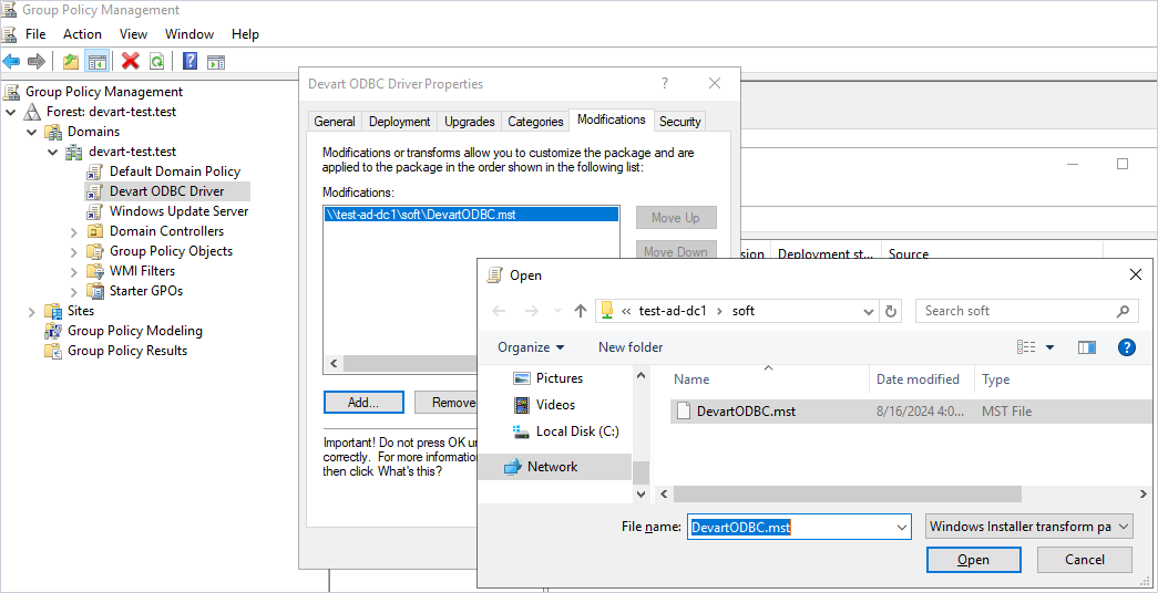 Adding MST file in Properties dialog