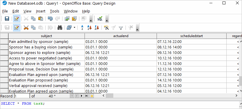 Open Office Query Result