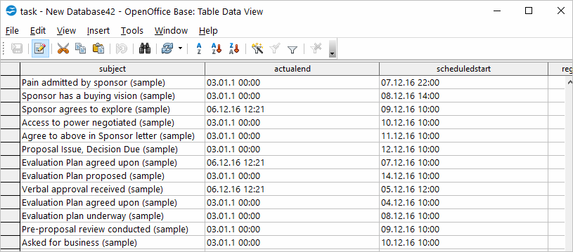 Open Office Table Data View