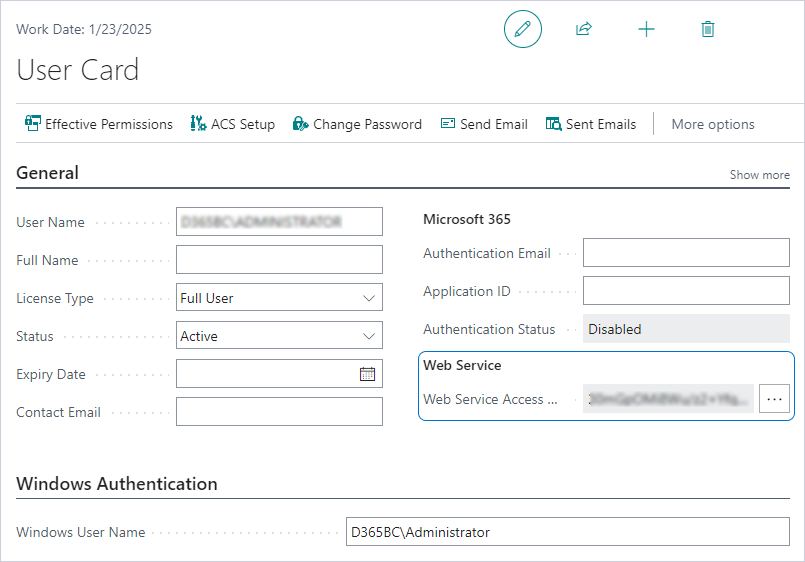 Viewing the value for Web Service Access Key
