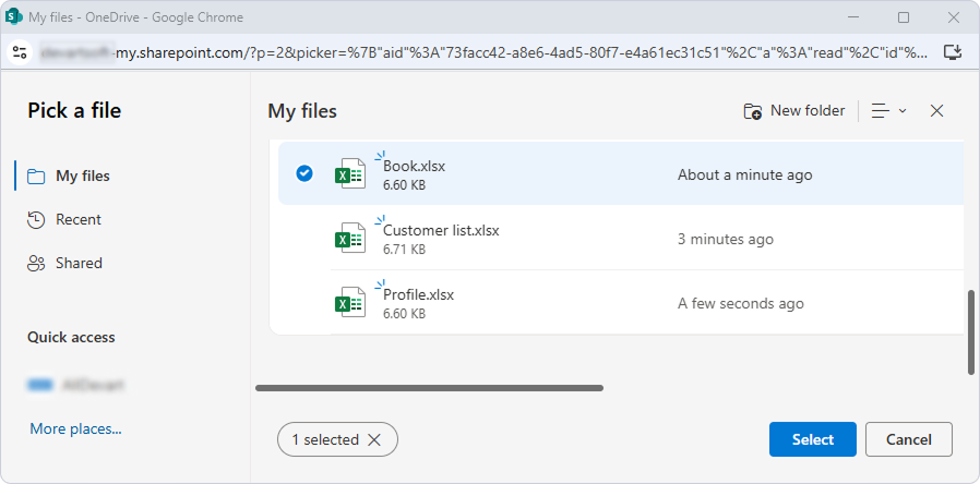 Selecting an Excel workbook