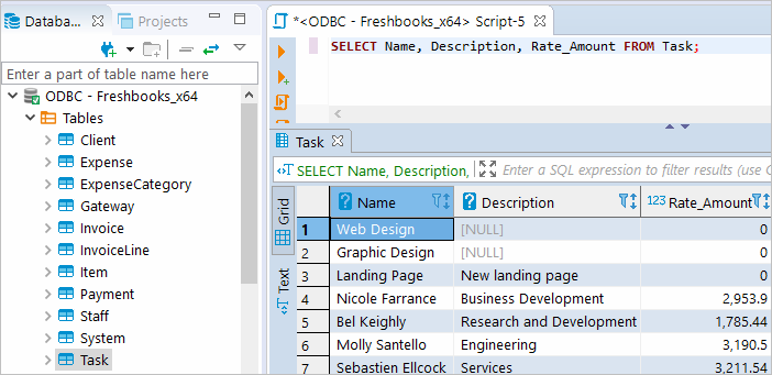 Execute SQL query in DBeaver against FreshBooks database