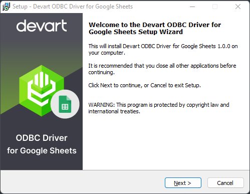 Windows 7 Google Sheets ODBC Driver by Devart 1.2.0 full
