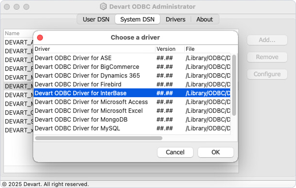 Devart ODBC Administrator