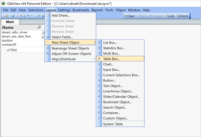 QlikView Table Box