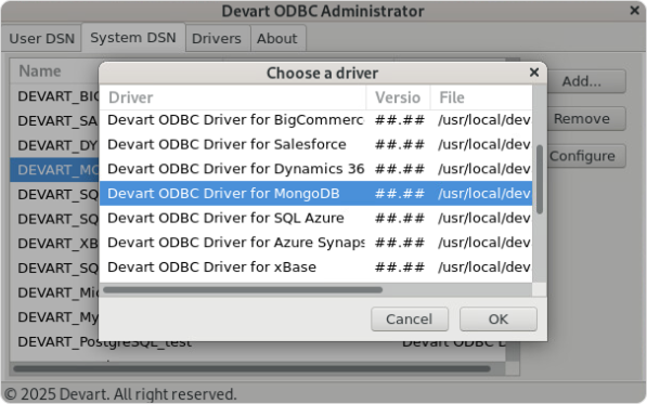 Devart ODBC Administrator