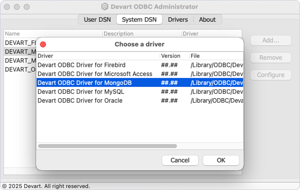 Devart ODBC Administrator
