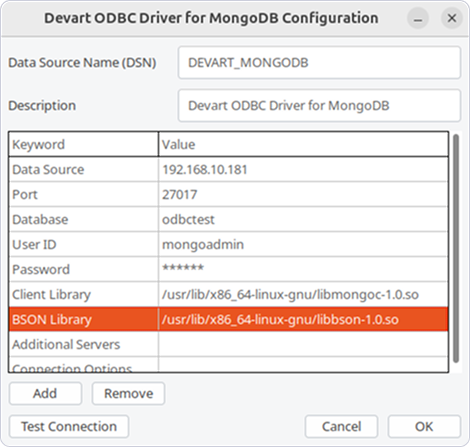 ODBC Administrator parameters