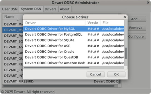Devart ODBC Administrator